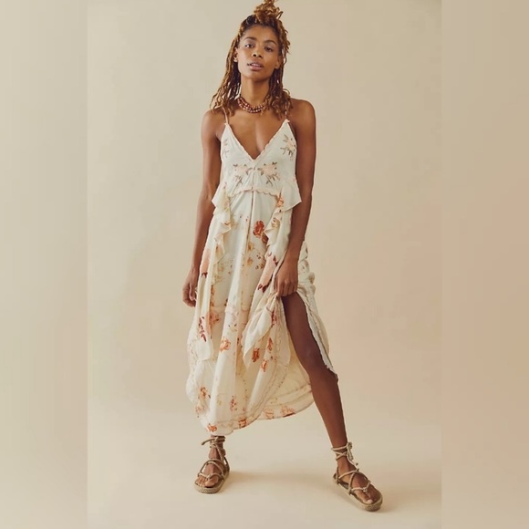 Free People Audrey Ruffled Embroidered Maxi Dress Copper Rose Rare - Picture 6 of 13